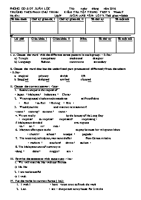 Đề kiểm tra tập trung Tiếng anh lớp 9 - Năm học 2016-2017 - Trường THCS Phan Chu Trinh